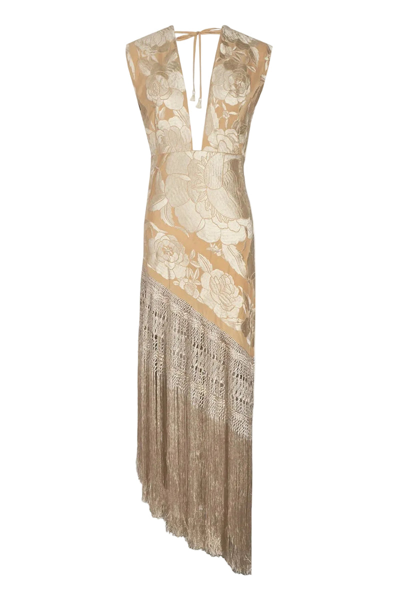 patbo fringe and mesh cutout maxi dress Women's Floral Maxi Dress with Deep V-Neckline and Fringe Hem – Clynaria